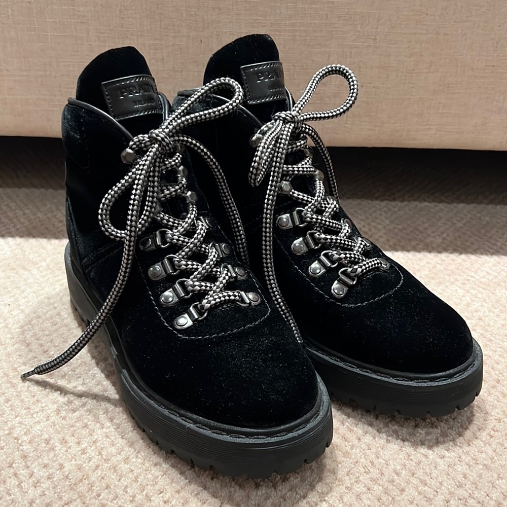 Prada Calzatore Velvet Donna Boot, size 37.5